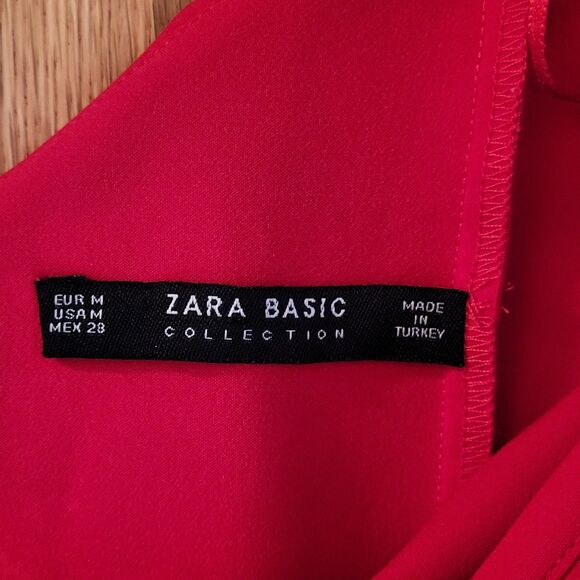 Zara One Shoulder Candy Apple Red Ruffled Pencil Dress Midi Length Holiday Sz M - Picture 8 of 13